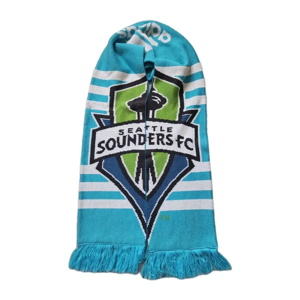 Seattle Sounders FC Adidas Scarf MLS Soccer Fan Knit Fringe Blue Green EUC